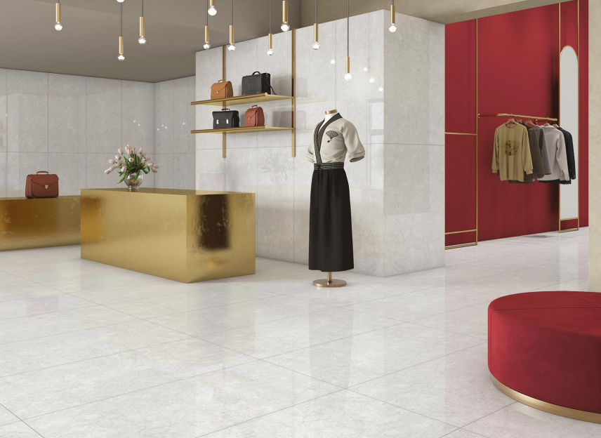 Floor and Luxury bathroom with large format matte tiles and a pastel table-top basin, showcasing 2026 trends.